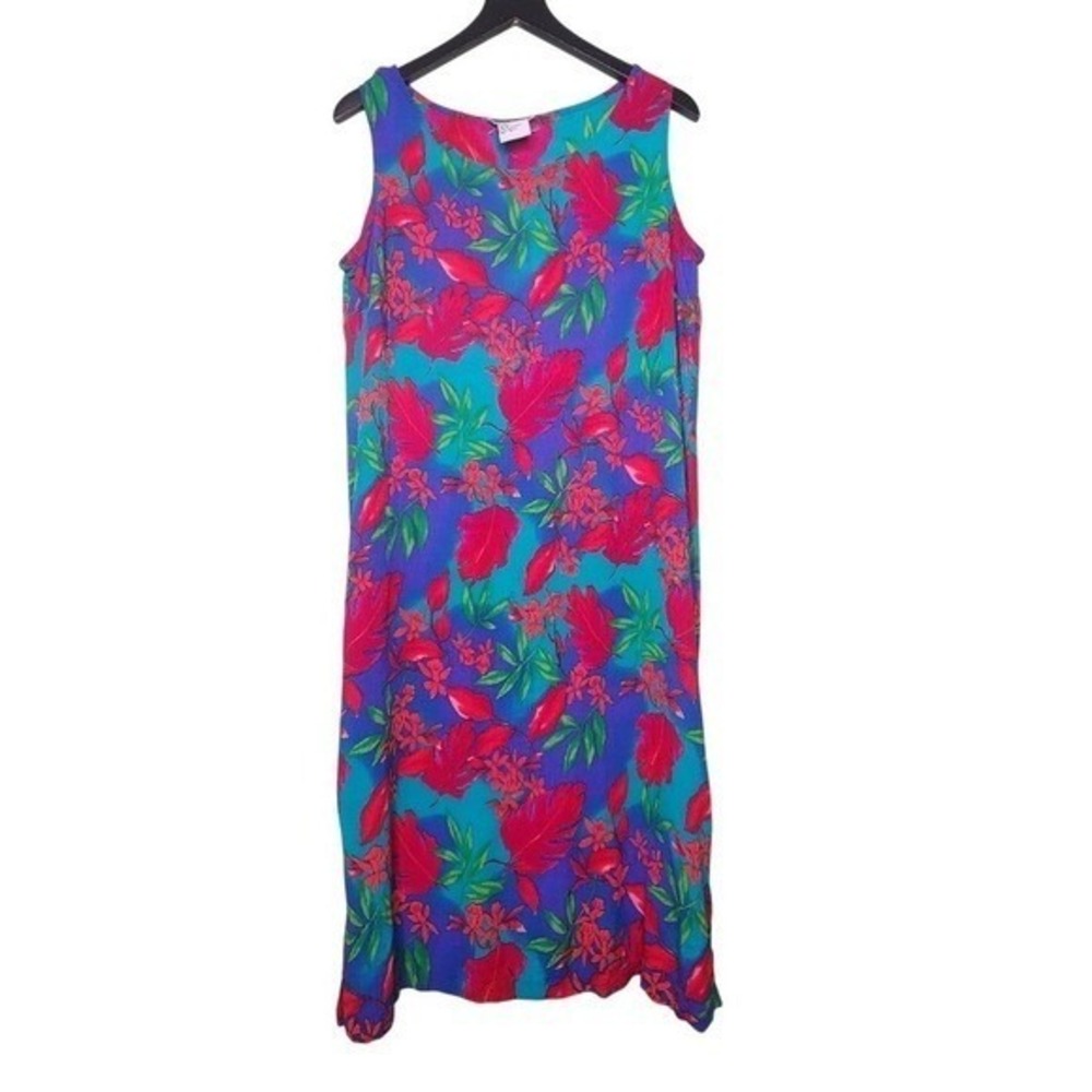 Jennifer Lauren Midi Dress Pink Blue Sleeveless Floral‎ Sundress 2X